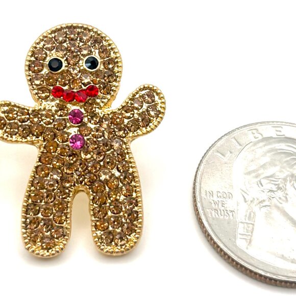 Whimsical Sparkly Rhinestones Jeweled Gingerbread Man Men Christmas Earrings New - Picture 3 of 3